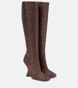 Dries Van Noten 105 glitter wedge knee-high boots