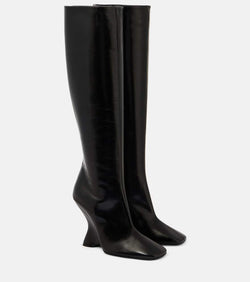 Dries Van Noten 75 leather knee-high wedge boots