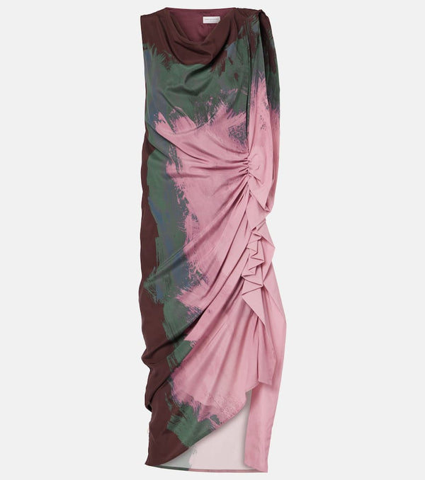 Dries Van Noten Draped silk-blend georgette midi dress | LYBSTORE