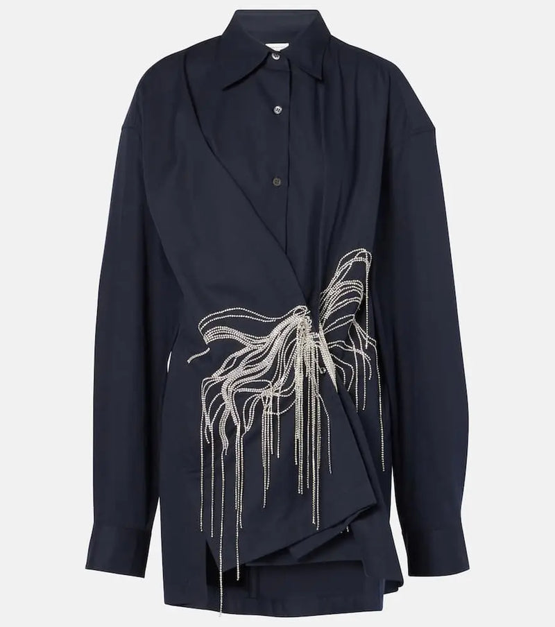 Dries Van Noten Embellished draped cotton gabardine shirt | LYBSTORE