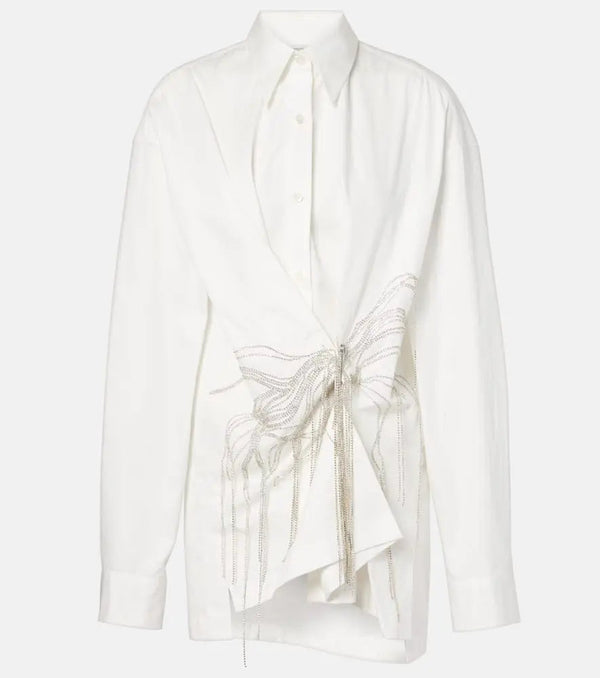 Dries Van Noten Embellished gathered cotton blouse | LYBSTORE