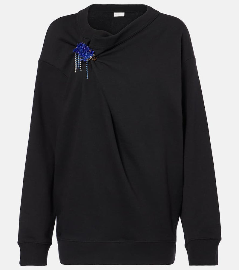 Dries Van Noten Embellished gathered cotton sweater