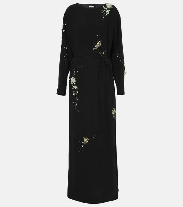 Dries Van Noten Embroidered crêpe satin gown