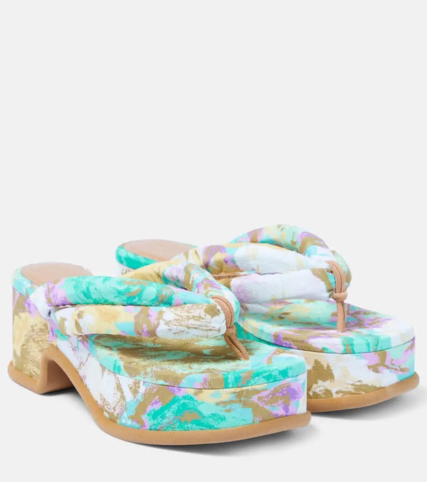 Dries Van Noten Floral-printed platform thong sandals | LYBSTORE