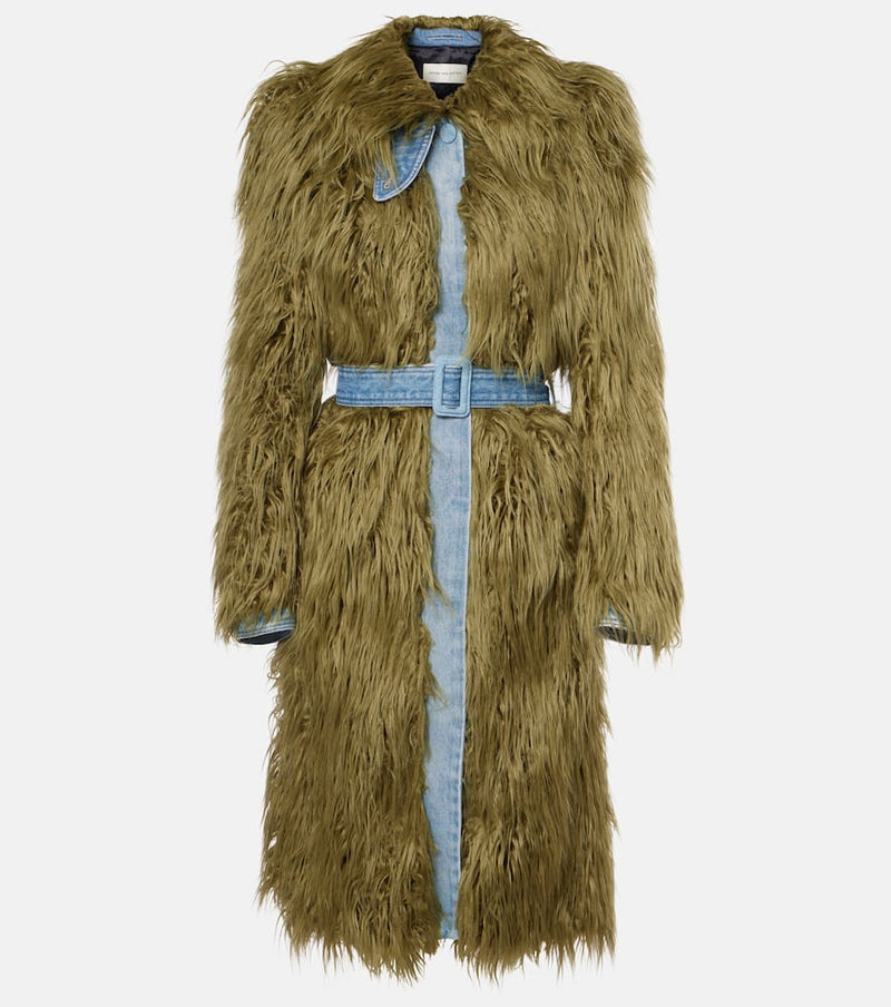 Dries Van Noten Rangel faux fur-trimmed denim coat