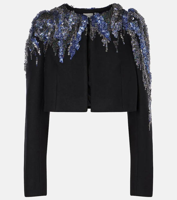 Dries Van Noten Sequined cropped wool-blend jacket