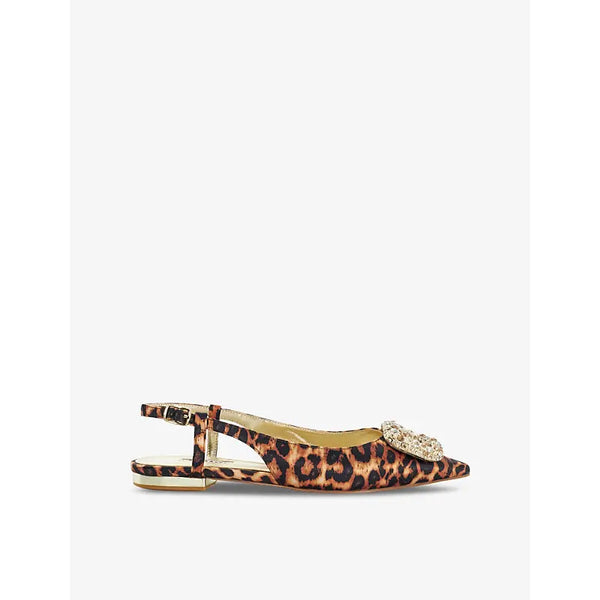 Dune Confidence brooch-embellished leopard-print satin slingbacks