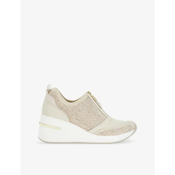 Dune Elsha crystal-embellished wedge leather low-top trainers | Dune