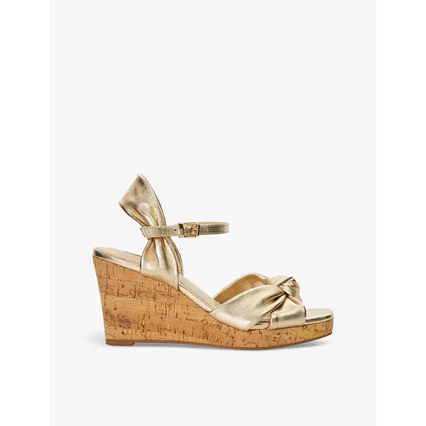 Dune Kaino tie-knot metallic-leather heeled wedges | Dune