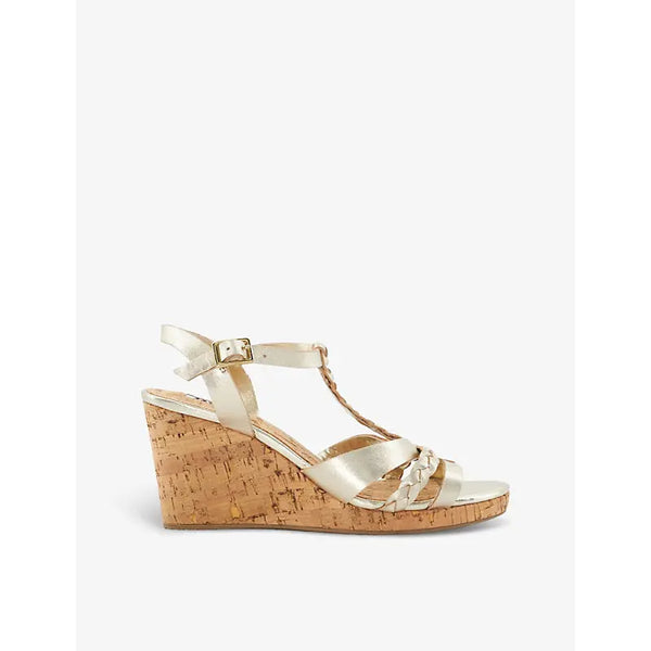 Dune Koali plaited T-bar woven heeled wedges