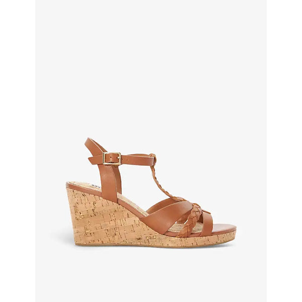 Dune Koali plaited cork-wedge leather heeled sandals