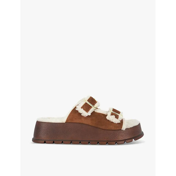 Dune Lazio buckled shearling-lined suede sandals