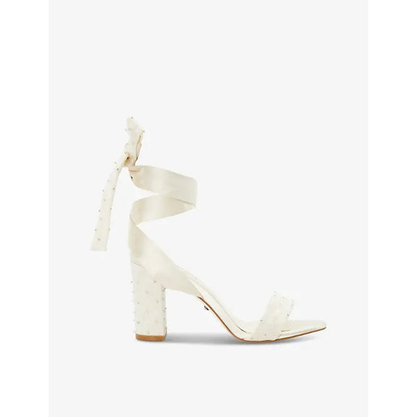 Dune Melodies crystal-embellished tie-strap satin heeled sandals