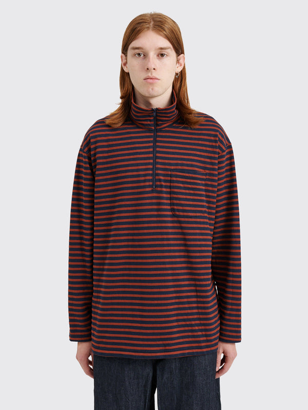 Engineered Garments Zip Mock Neck Sweater Stripe Brown Navy