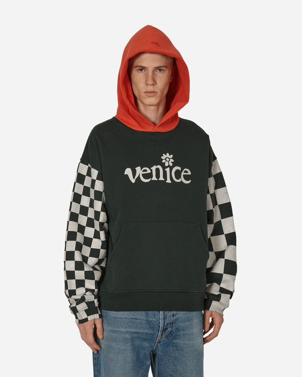 ERL Venice Checked Sleeve Hooded Sweatshirt Black