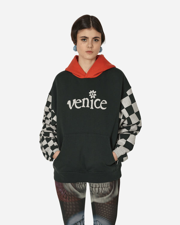 ERL Venice Checked Sleeve Hooded Sweatshirt Black