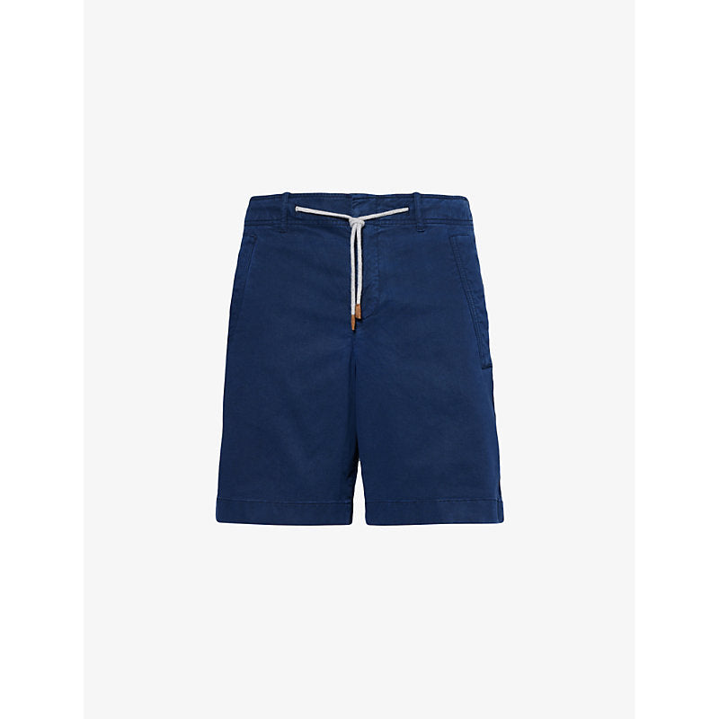 Mens Eleventy Drawstring-waist pleated stretch-cotton shorts