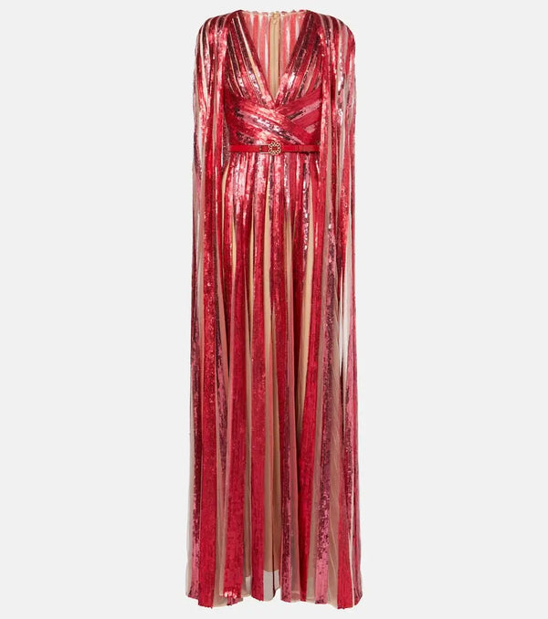 Elie Saab Caped sequined tulle gown | LYBSTORE