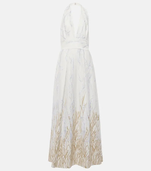 Elie Saab Embroidered halterneck cotton-blend gown | LYBSTORE