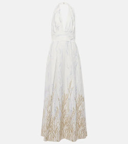 Elie Saab Embroidered halterneck cotton-blend gown