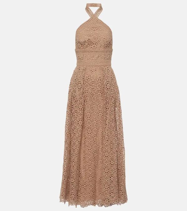 Elie Saab Macramé halterneck cotton-blend midi dress