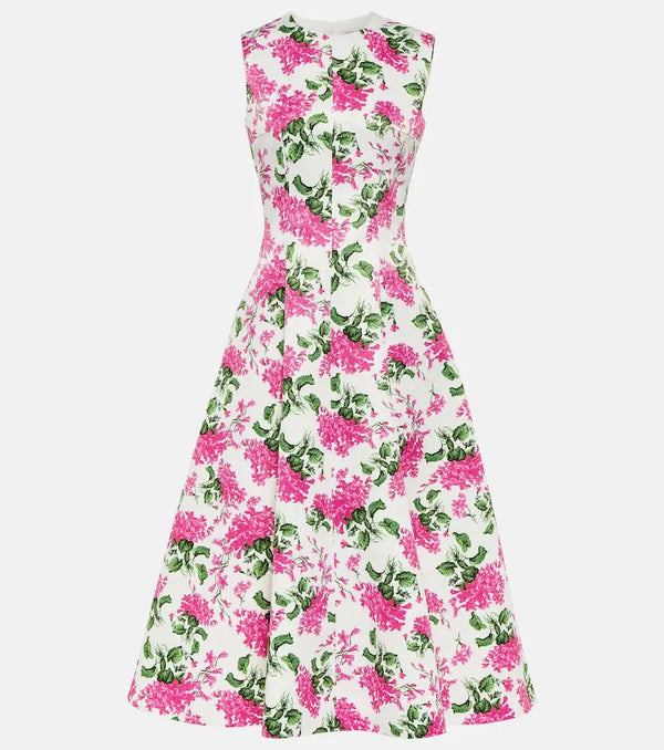 Emilia Wickstead Mara floral taffeta faille midi dress | LYBSTORE