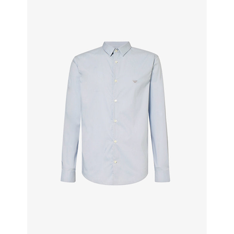 Mens Emporio Armani Brand-embroidered pleated-cuff regular-fit stretch cotton-blend shirt