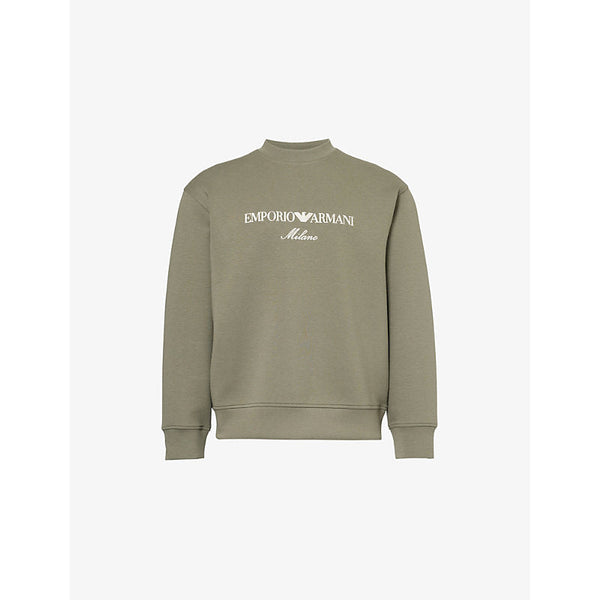 Emporio Armani Brand-embroidery crew-neck relaxed-fit stretch-cotton blend sweatshirt