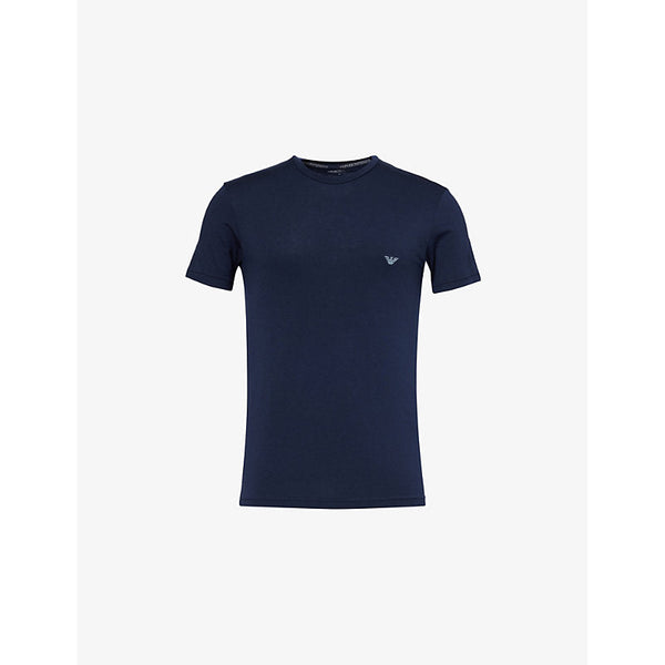 Emporio Armani Brand-embroidery short-sleeves regular-fit stretch-woven blend T-shirt