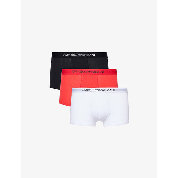 Emporio Armani Branded-waistband pack of three cotton-jersey trunks