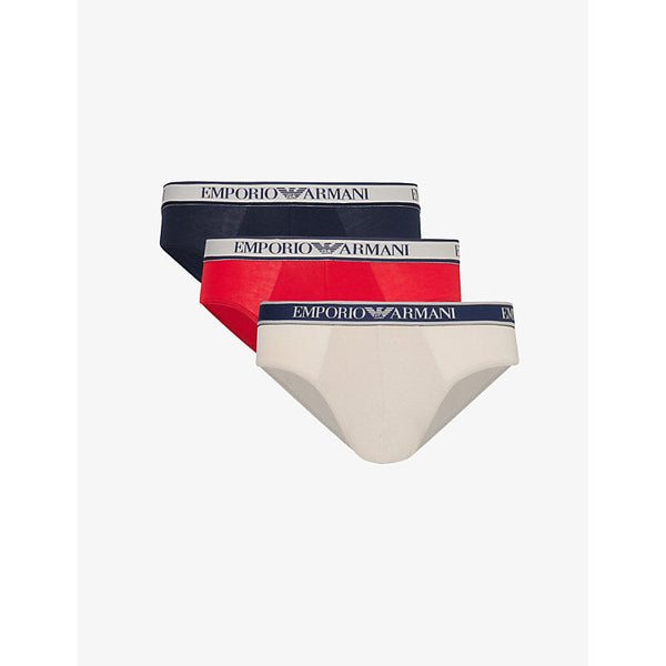 Mens Emporio Armani Branded-waistband pack of three stretch-cotton briefs