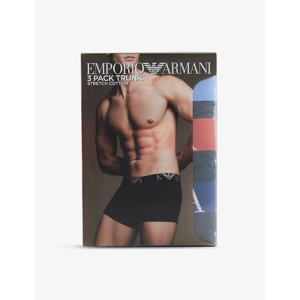 Emporio Armani Branded-waistband pack of three stretch-cotton trunks