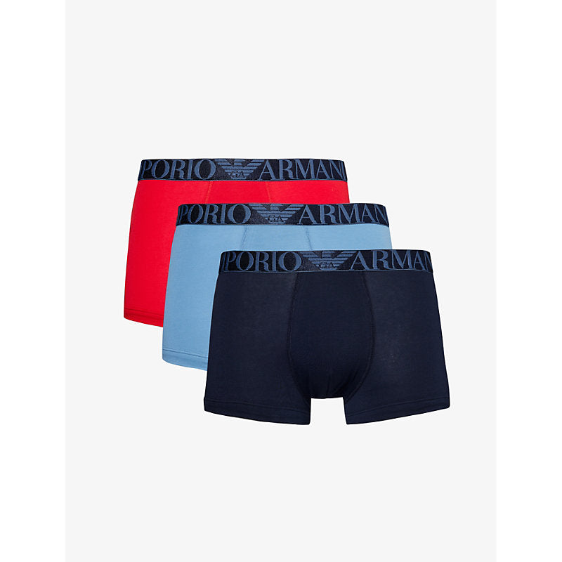 Mens Emporio Armani Logo-waistband pack of three stretch-cotton trunks