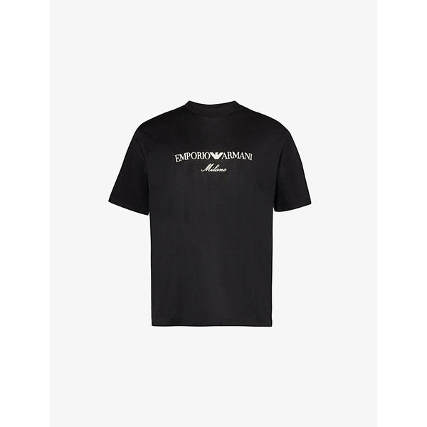 Emporio Armani Milano Script Logo-Embroidered Lyocell and Cotton-Blend T-Shirt