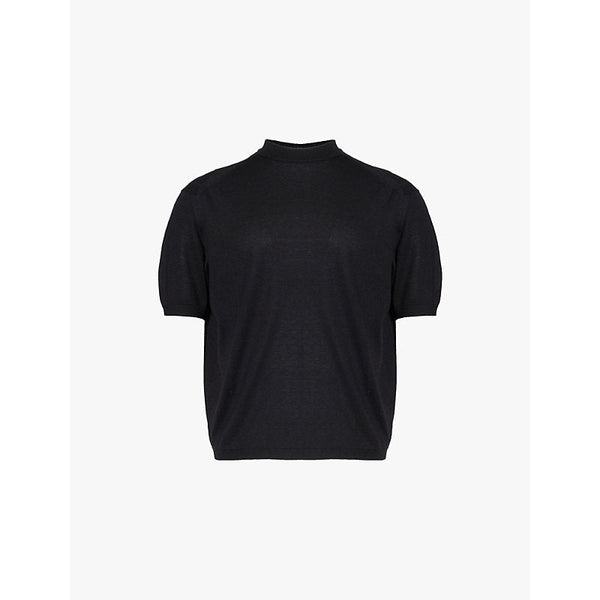 Mens Emporio Armani Monogram-embroidered dropped-shoulder knitted T-shirt