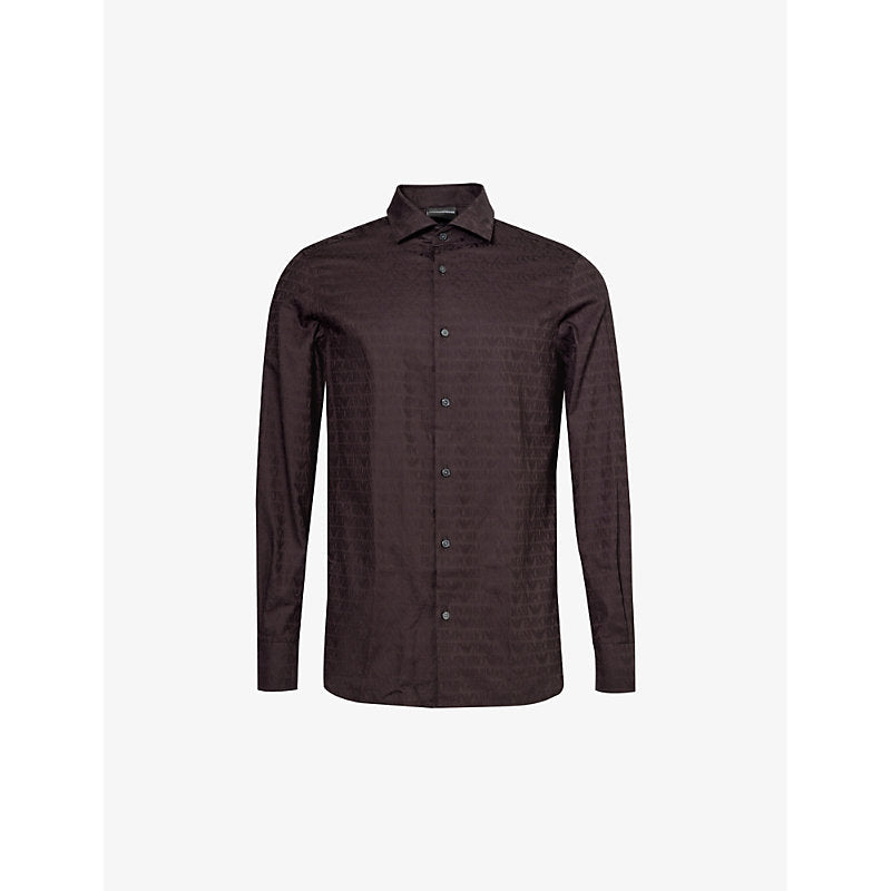 Mens Emporio Armani Monogram-print slim-fit cotton-poplin shirt