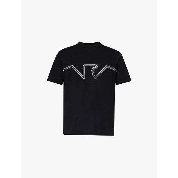 Mens Emporio Armani Outline logo-print relaxed-fit cotton-jersey T-shirt