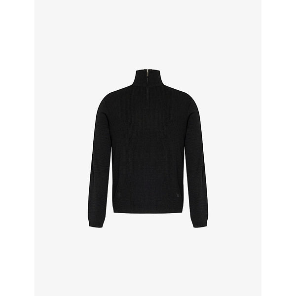 Emporio Armani Quarter-Zip Rib-Knit Lyocell and Wool-Blend Jumper