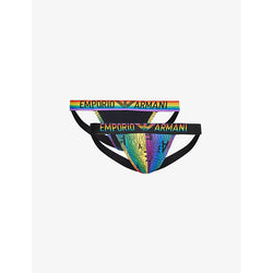 Mens Emporio Armani Rainbow-logo pack of two stretch-cotton jockstraps