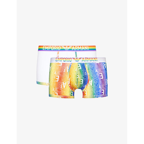 Mens Emporio Armani Rainbow-logo pack of two stretch-cotton trunks