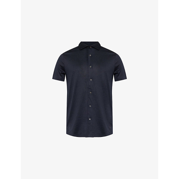 Emporio Armani Short-sleeves embossed-branding regular-fit woven-blend shirt