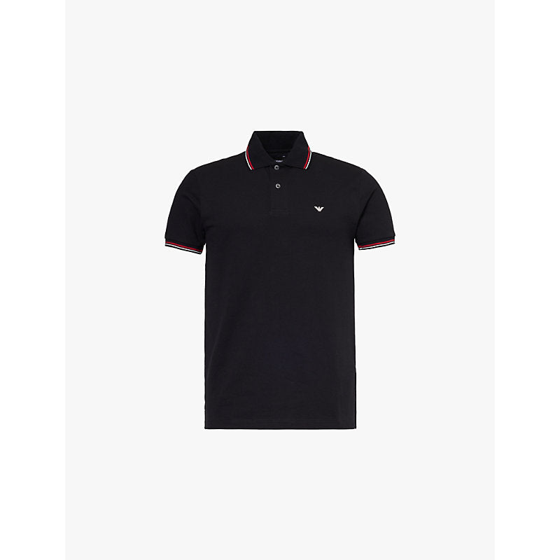  Emporio Armani Stripe-trim regular-fit stretch-cotton polo shirt