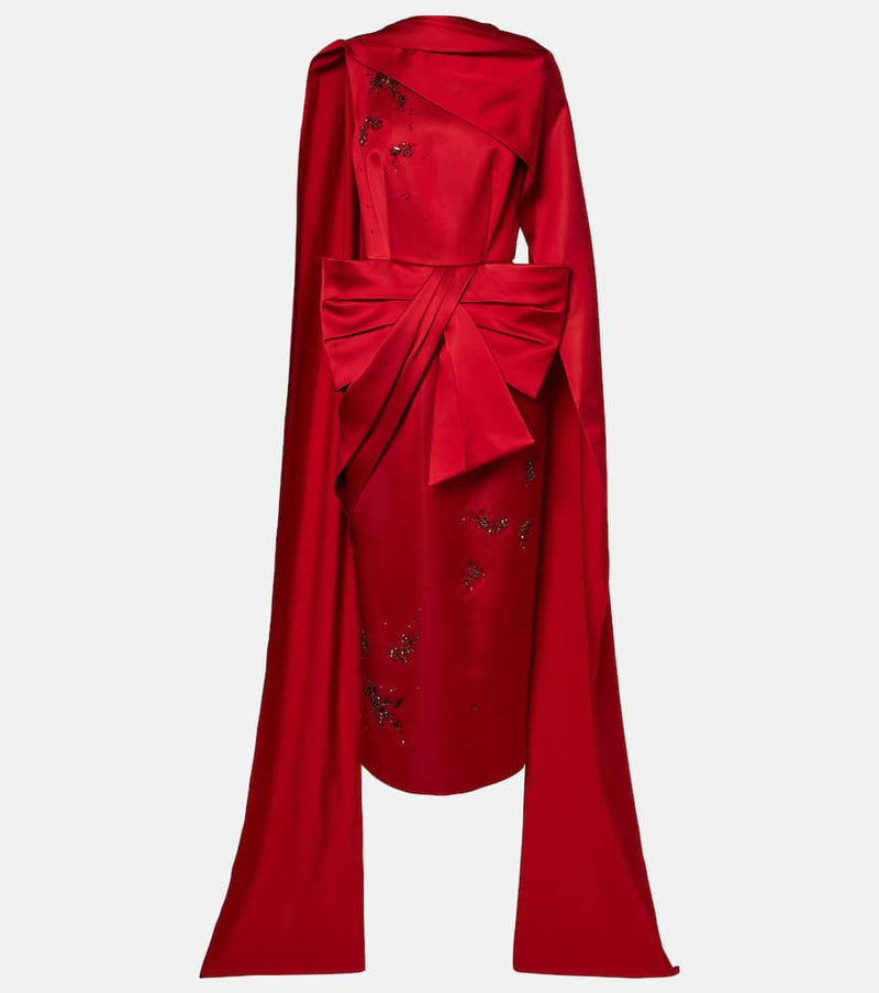 Erdem Draped bow-detail embellished satin gown