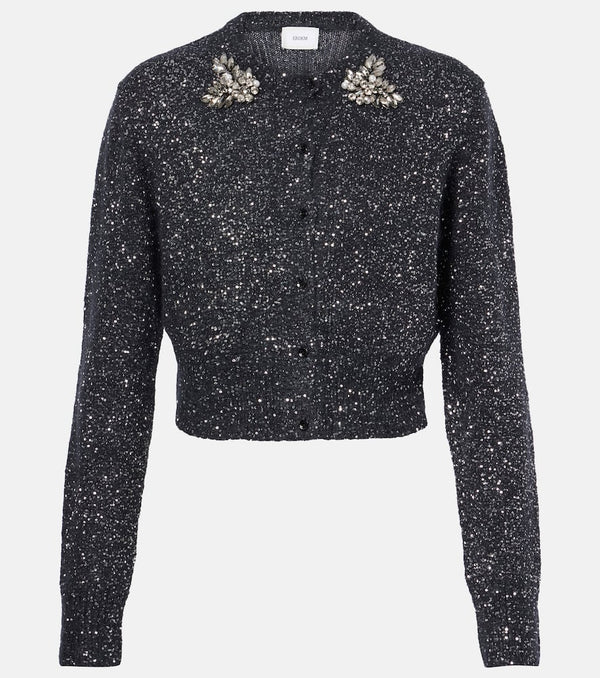 Erdem Embellished cropped wool-blend cardigan