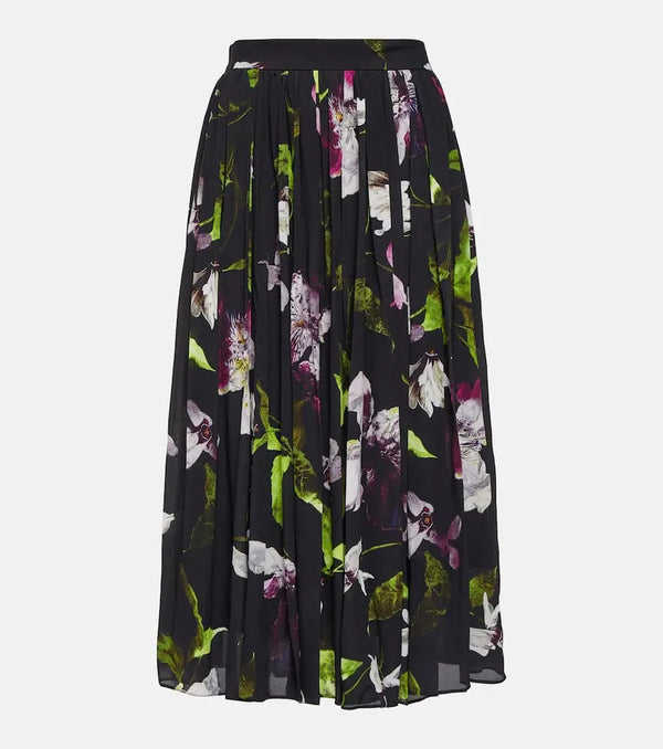 Erdem Floral pleated crêpe midi skirt | LYBSTORE