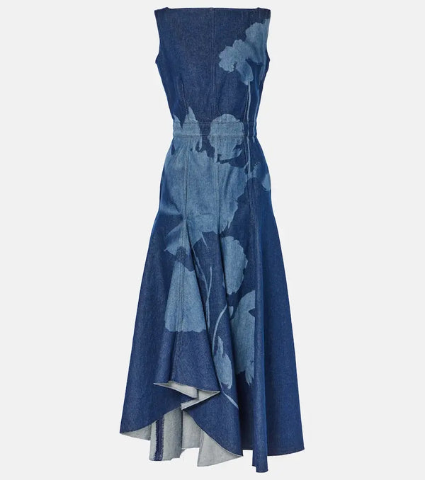 Erdem Printed floral denim midi dress | LYBSTORE