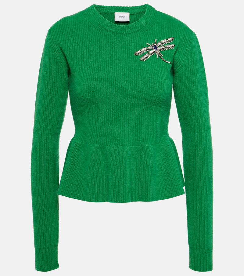 Erdem Ribbed-knit peplum wool sweater