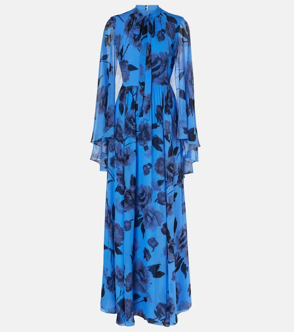 Erdem Tie-neck floral silk voile gown | LYBSTORE