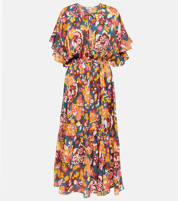 Eres Piment floral silk and cotton midi dress | LYBSTORE