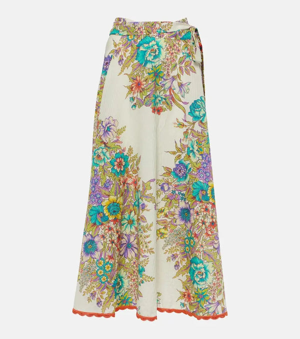 Etro Floral cotton and silk midi skirt | LYBSTORE